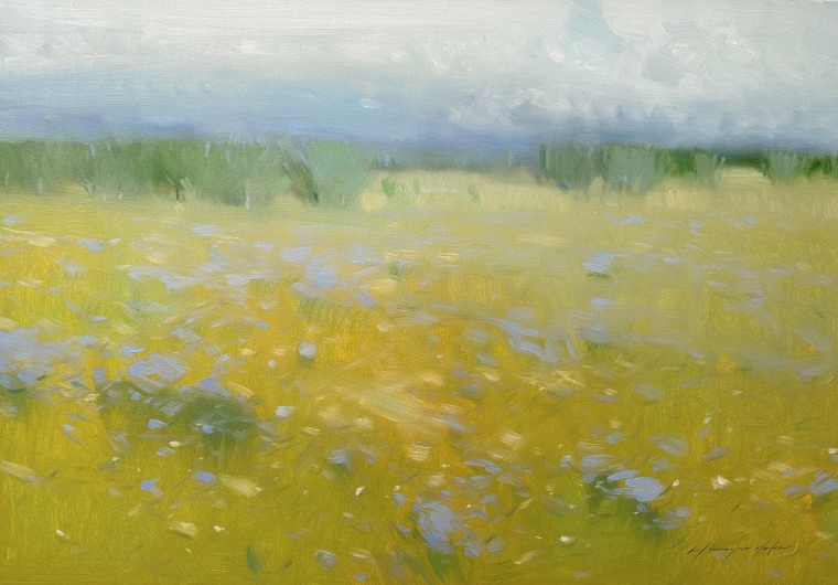 Summer Field, Original oil Painting, Handmade artwork, One of a Kind                
